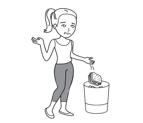 Woman throwing sandwich in the bin