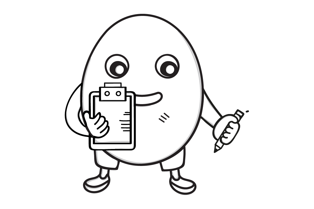 Egg cartoon with a clipboard and pencil