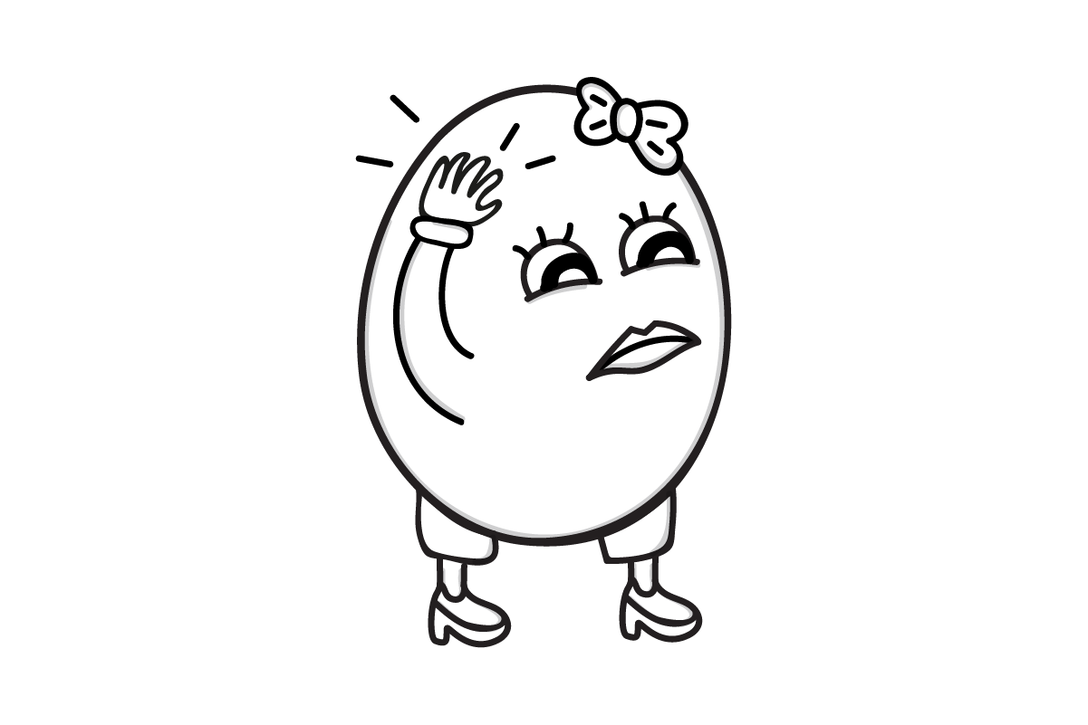 Egg cartoon with a headache