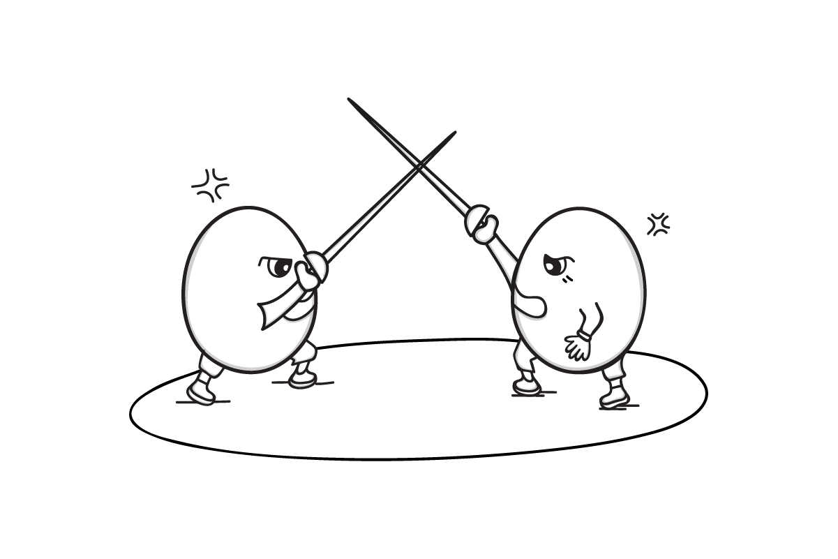 Two IVF eggs fighting with swords
